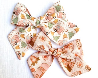 Camper Bow | 20 Styles, You Choose One | Schoolgirl Bow, Pigtail Bow, Sailor Bow | Groovy Forest Campfire Summer Bow, B3G1Free!