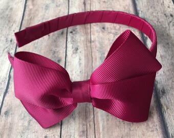 Maroon Bow on Hard Headband, Maroon Headband, Solid Maroon Headband, Solid Maroon Bow, Maroon Hair Bow, Large Maroon Bow, BUY 3 GET 1 FREE!