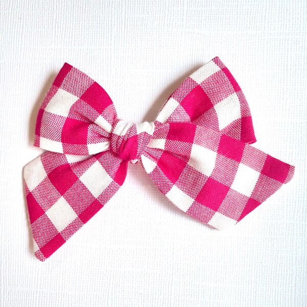 Hot Pink Buffalo Check Bow (3/8") | 20 styles | Schoolgirl Bow, Pigtail Bows, Spring Summer Bow, Gingham Hair Bow, BUY 3 GET 1 FREE!