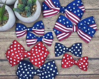 Patriotic Bow on Nylon, Clip or Hard Headband; American Flag Bow, July 4th Bow, Patriotic Headband, Red White and Blue Bow, BUY 3 GET 1 FREE