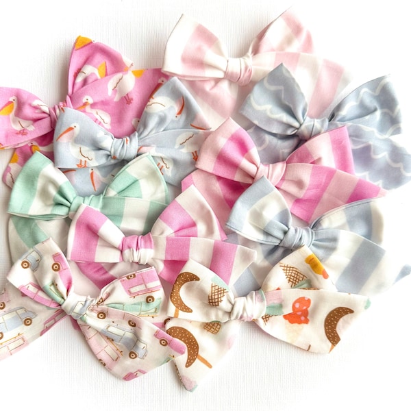 Beach Day Bow | 20 Styles, You Choose One | Schoolgirl Sailor Bow, Pigtail Bows, Ice Cream Surf Vacation Ocean Summer Bows, B3G1Free!