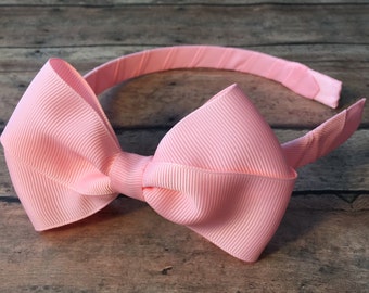 Cotton Candy Pink Bow on Hard Headband, Light Pink Headband, Pink Hair Bow, Solid Pink Bow, Light Pink Hair Bow, BUY 3 GET 1 FREE!