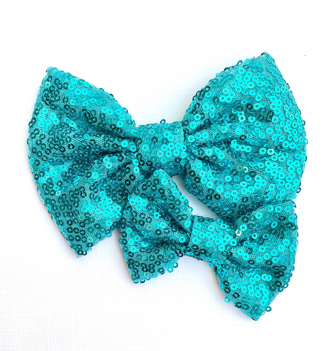 Teal Sequin Bow, Sequin Hair Bow, Blue Glitter Bow, Sequin Baby Bow