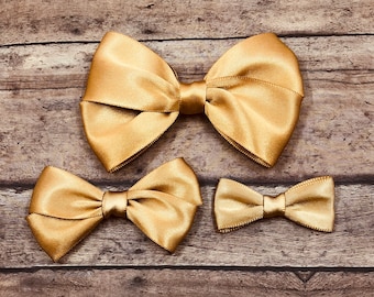 Gold Satin Bow, Gold Hard Headband, Small Gold Bow, Large Gold Bow, Gold Baby Bow, Newborn Bow, Baby Headband, BUY 3 GET 1 FREE!