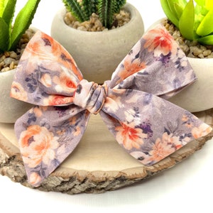 Fall Peach Floral Bow | 20 styles | Watercolor Floral Bow, Purple Gray Floral Bow, Schoolgirl Bow, Pigtail Bows, BUY 3 GET 1 FREE!