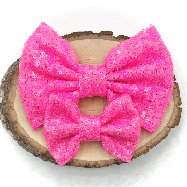 Neon Pink Sequin Bow, Pink Hair Bow, Sequin Hair Bow, Pink Sequin Bow, Sequin Baby Bow, Neon Pink Bow, Pink Bow, BUY 3 GET 1 FREE!