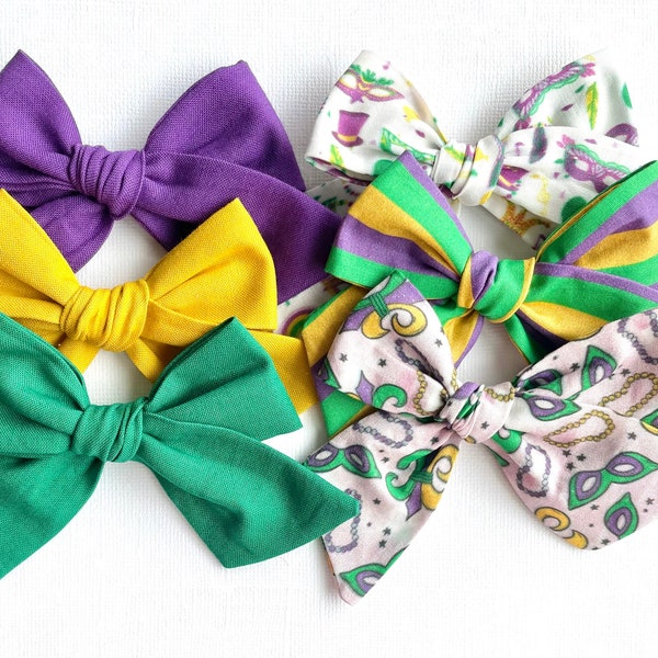 20 styles | Mardi Gras Bow, You Choose One! | Fleur De Lis Carnival Party, Schoolgirl Sailor Bow, Pigtail Spring Bows