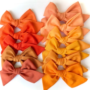 Orange Schoolgirl Bow | 11 Shades, Medium | Hand Tied Bow, Fabric Hair Bow, Orange Hair Bow, Newborn Bow, Toddler Bow, BUY 3 GET 1 FREE!