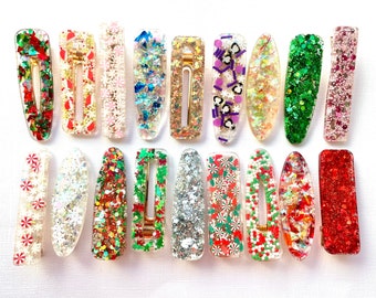 Christmas Winter Resin Clip, You Choose 1! | 6 Shapes | Chunky Glitter Hair Clip, Resin Acrylic Clip, Duckbill Clip, BUY 3 GET 1 FREE!