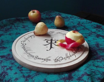 wooden pyrographed Jelling style knotwork cuttingserving board viking