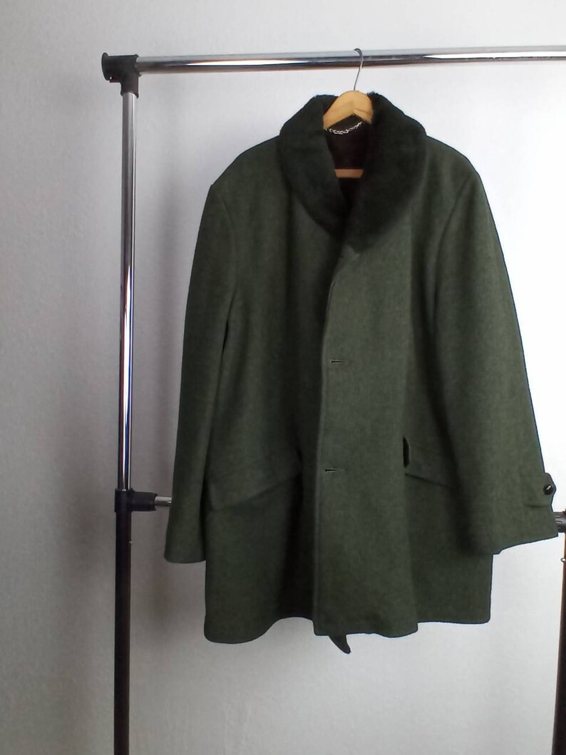 Men/'s Green Vintage Alpaca Wool Overcoat