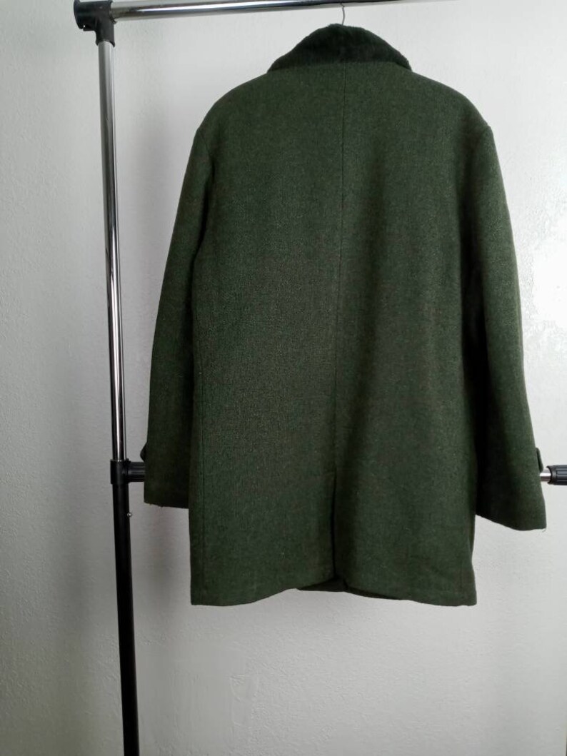 Men/'s Green Vintage Alpaca Wool Overcoat