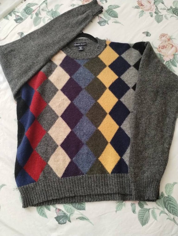 Men's Multicolored Argyle Shetland Wool Sweater by