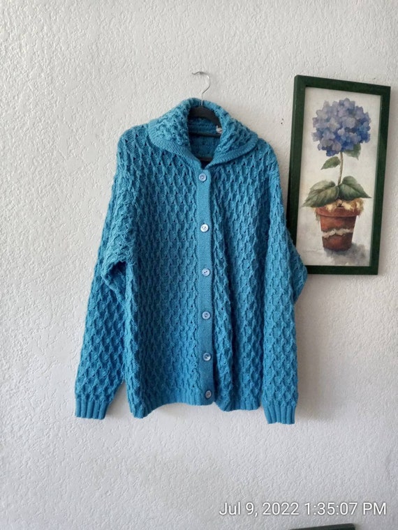 Vintage Sky Blue Wide Collar Cardigan