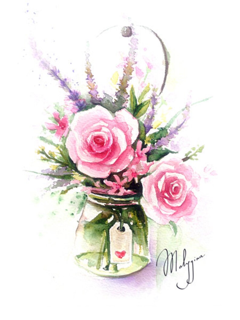 The bunch of flowers Watercolor Fine Art Print Signed and Etsy