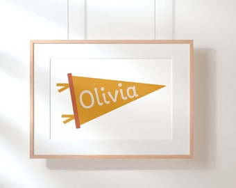 Personalized Nursery Pennant Flag Print, Custom Name Art (Digital Download)
