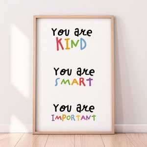Affirmations for Kids, Classroom Posters, Digital Download, Playroom Poster, Affirmations Poster, You Are Kind Smart Important, Printable