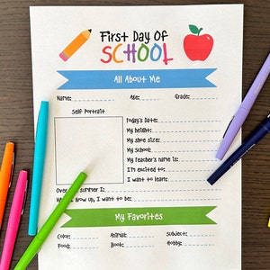 Back to School Printable, Back to School Questionnaire, School ...