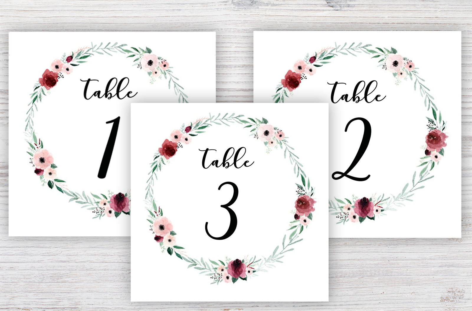 Floral Wedding Table Numbers Printable Square Wedding Table Etsy