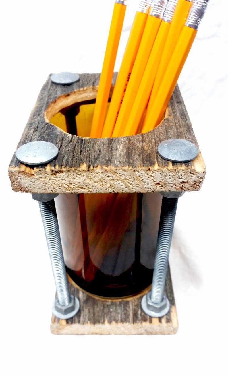 Pen Holderhand Made From Reclaimed Woodindustrialrustic Etsy