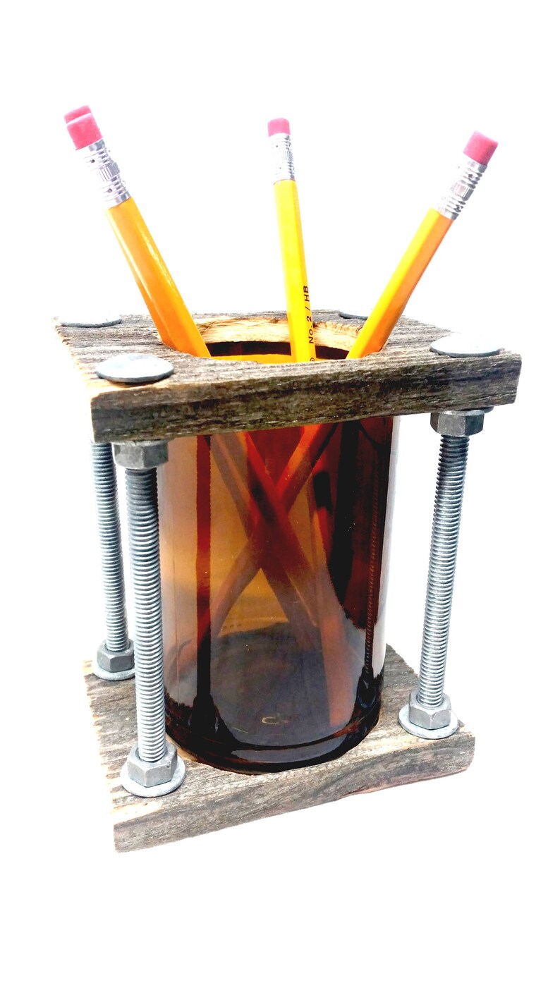 Pen Holderhand Made From Reclaimed Woodindustrialrustic Etsy