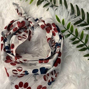 Patriotic Footprint Dog Bandana, Dog Bandana, Pet Bandana, Tie Bandana, Tie-On Pet Scarf, Dog Gift, Pet Clothing, Dog Neckwear, Handmade