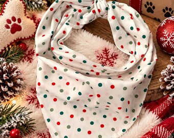 Polka-Dot Christmas Dog Bandana, Holiday Pet Scarf