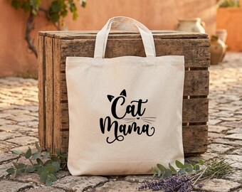 Cat Mama Canvas Tote Bag, Pet Lover Gift