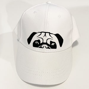Peeking Pug Hat, Mom Hat, Mom Pug Hat, Pug Hat, White Pug Hat, Pet themed hat, Pug themed hat