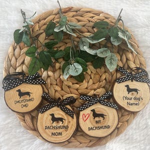 Dachshund Dog Ornament, Personalized Wood Pet Ornament, Pet Ornament Gift, Pet Lover, Dog Mom Dad Ornament, Handcrafted, Christmas