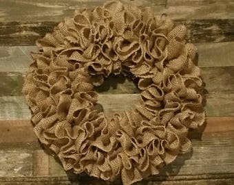 Plain burlap ruffle wreath is ready for your final touches! Spring wreath, summer wreath, fall wreath, burlap wreath! 16-21 inches