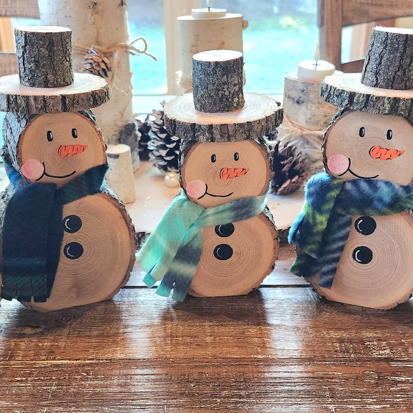 New!Adorable handmade rustic wood snowmen!  Woodland decor, rustic decor, wood snowman, Christmas gift, Christmas decor, wood log snowman!