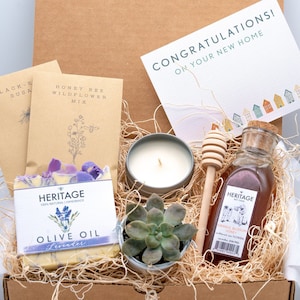 Real Estate Closing Gift | Perfect House Closing Gift Box | First Time Home |with Succulent, Candle, Raw Honey, Handmade Soap, Flower Seeds