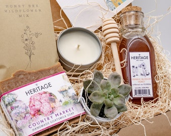 A Housewarming Gift | Welcome Home Gift Box | Perfect New Home Owner Gift Box | with Succulent, Candle, Flower Seeds , Raw Honey, Soap