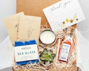 Company Gift | Corporate Gift Box |  Employee Gift with Special Thank You Card | with Succulent, Candle, Raw Honey, Handmade Soap, Seeds