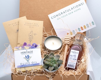 Real Estate Closing Gift | Perfect House Closing Gift Box | First Time Home |with Succulent, Candle, Raw Honey, Handmade Soap, Flower Seeds