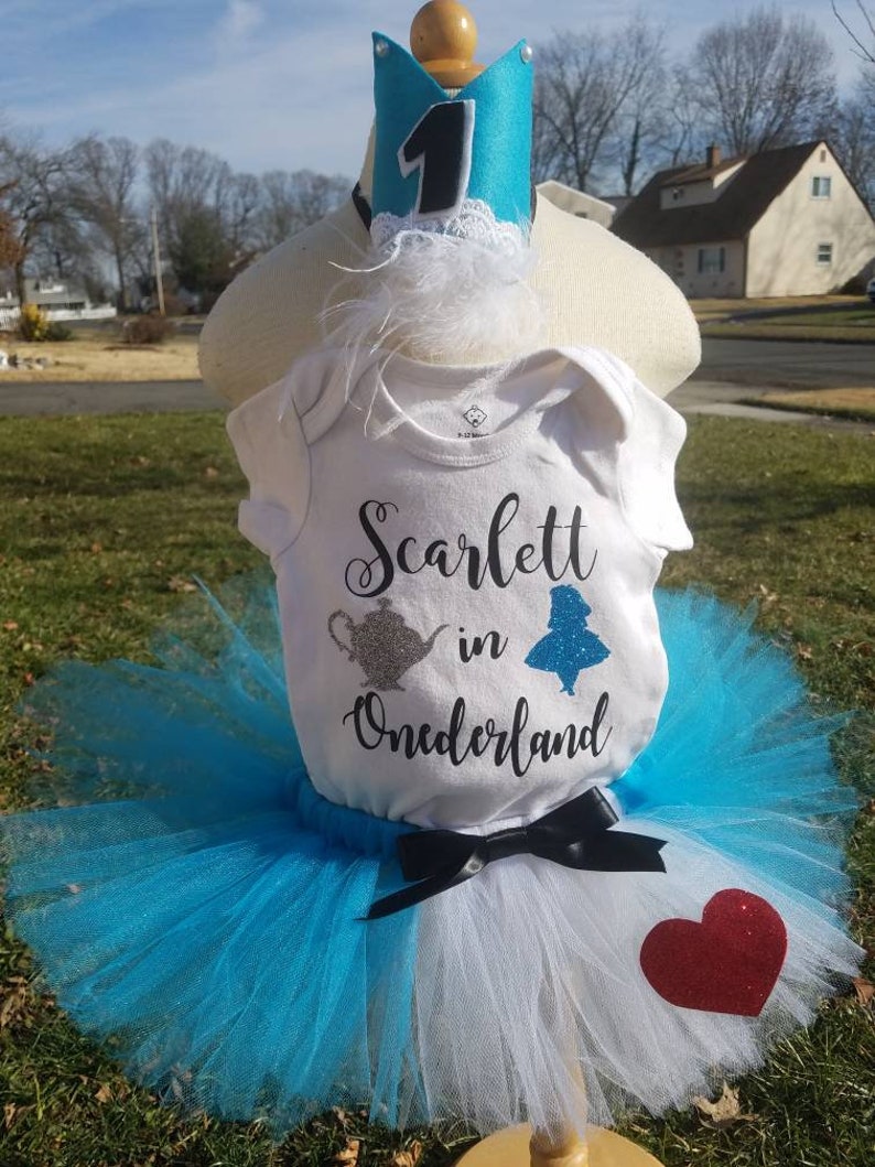 birthday crown and tutu Halloween Alice in wonderland tutu outfit wonderland Alice in Onederland first birthday Alice tutu