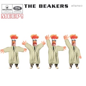 The Muppets Beaker / The Beatles  (Help) &#39;Vinyl Record Album Cover&#39; Mash Up Parody Art Print