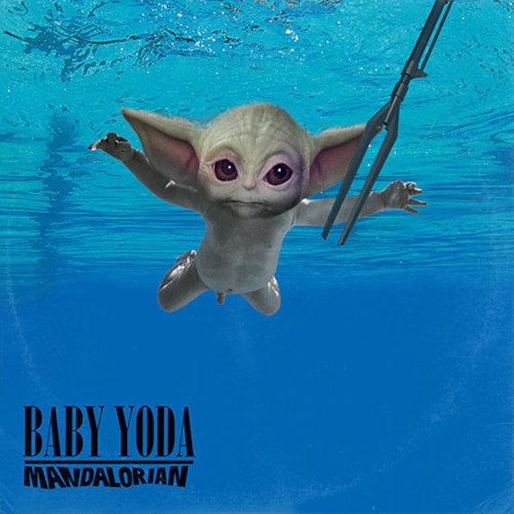 Star Wars Baby Yoda / Nirvana Nevermind 'vinyl Record Album Cover' Mash up  Parody Art Print 