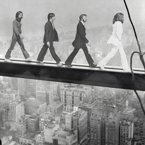 The Beatles Abbey Road / Lunch atop a Skyscraper  Mash Up Parody Art Print