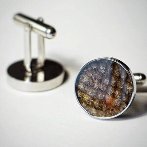 Brown trout cufflinks for a special occasion. Caught by a flyfisherman form a local river, recycled leather. image 3