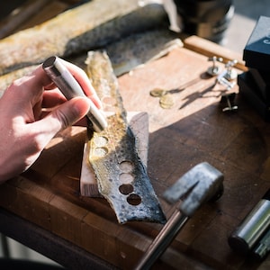 Brown trout cufflinks for a special occasion. Caught by a flyfisherman form a local river, recycled leather. image 8