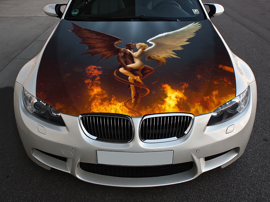 Car Hood Wrap Decal Vinyl Sticker Angel Demon Fire Etsy