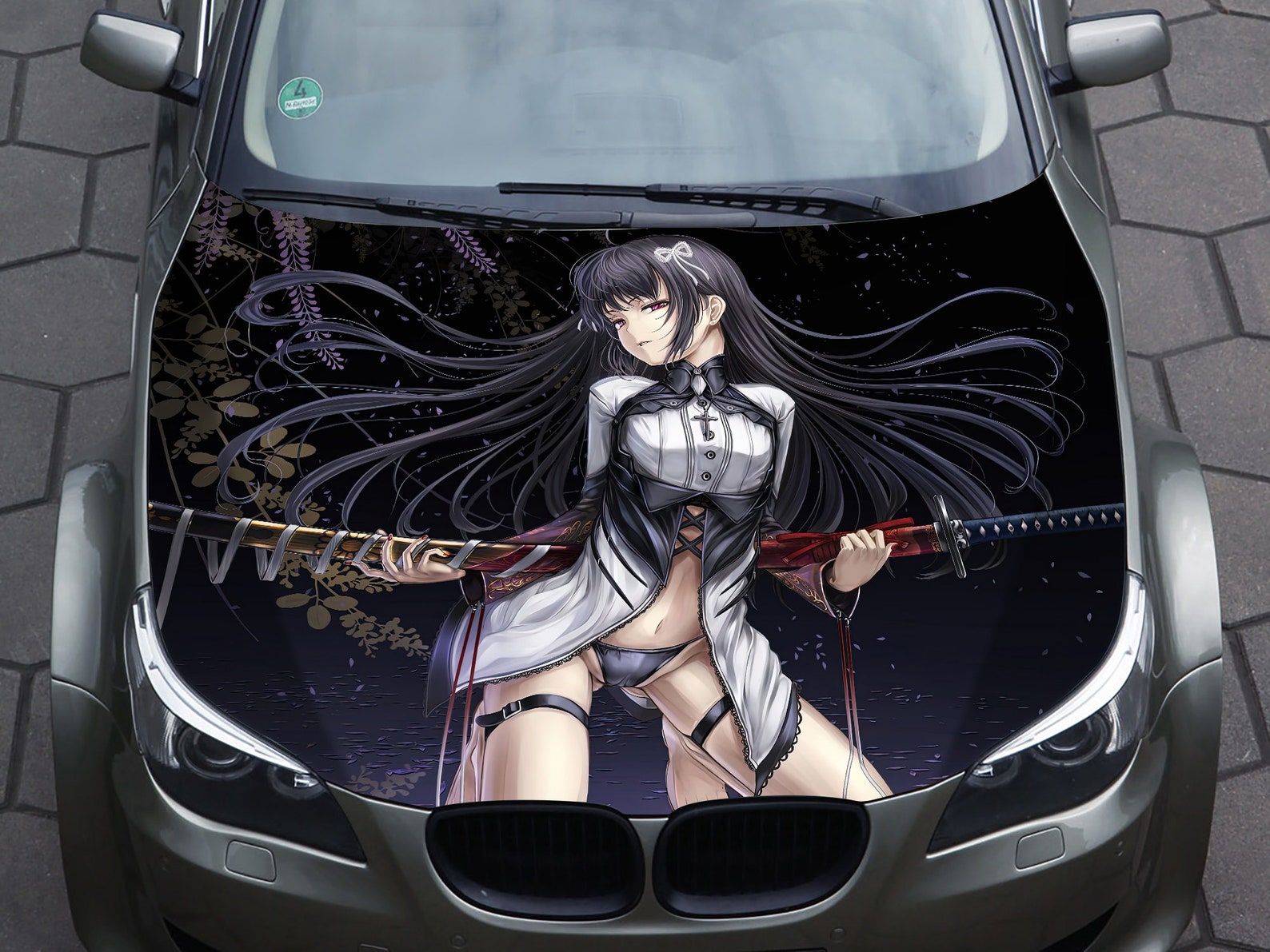 Car hood decal sexy anime katana girl vinyl sticker | Etsy