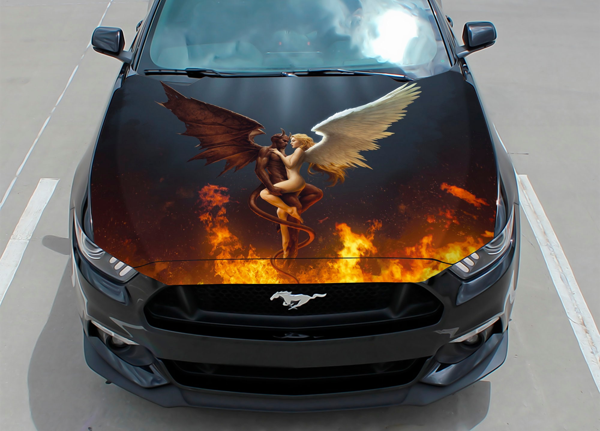 Car hood decal vinyl sticker wrap decal angel demon Etsy