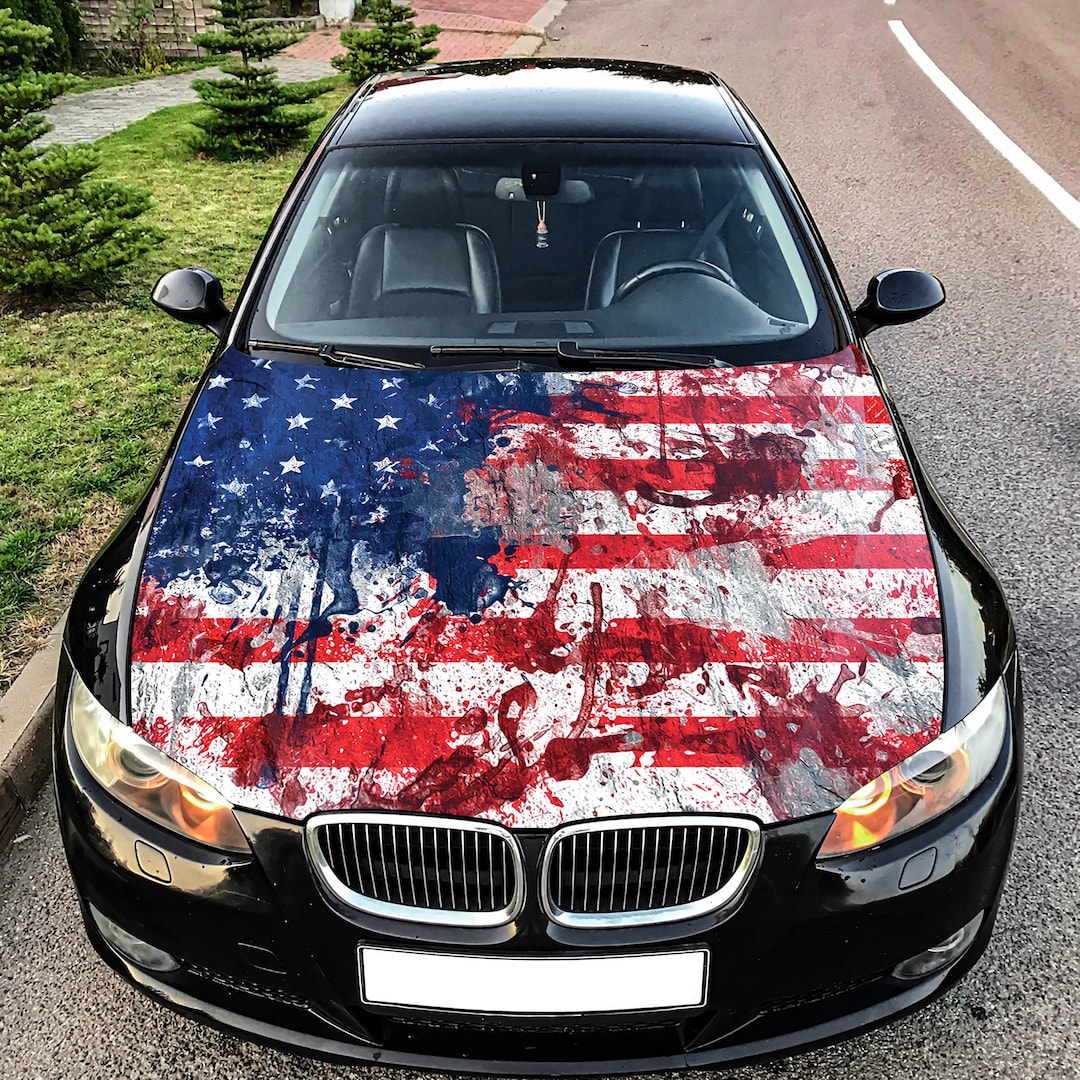 American Flag Car Hood Wrap, Car Hood Decal, Car Hood Sticker, Hood