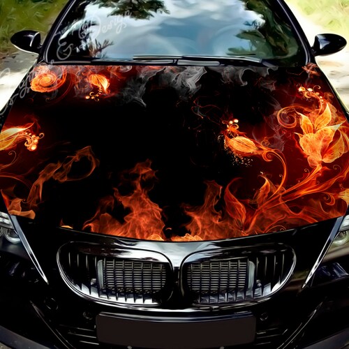 Car Hood Wrap Decal Fire Flame Vinyl Sticker Graphic Etsy
