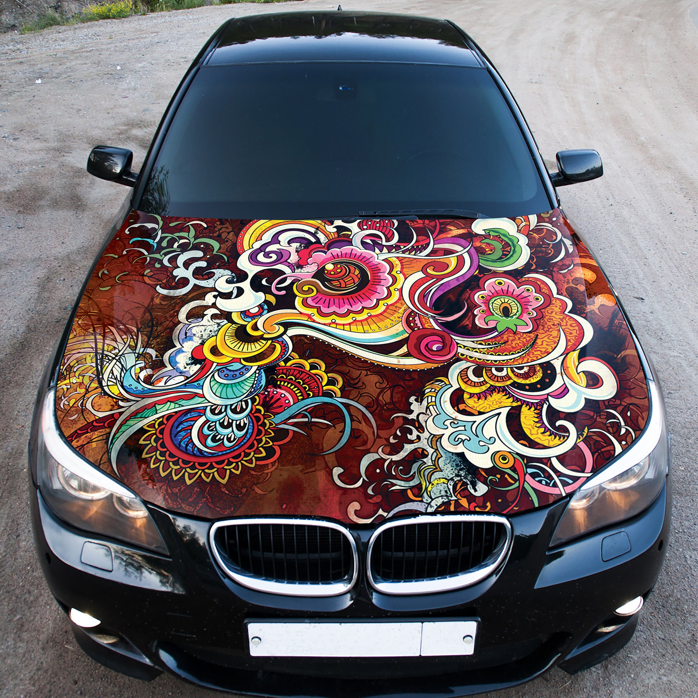 Abstracte bloemen autokap wrap, sticker op motorkap, sticker op motorkap, motorkap wrap voor auto's, wrap motorkap, motorkap, custom motorkap wrap, grafisch