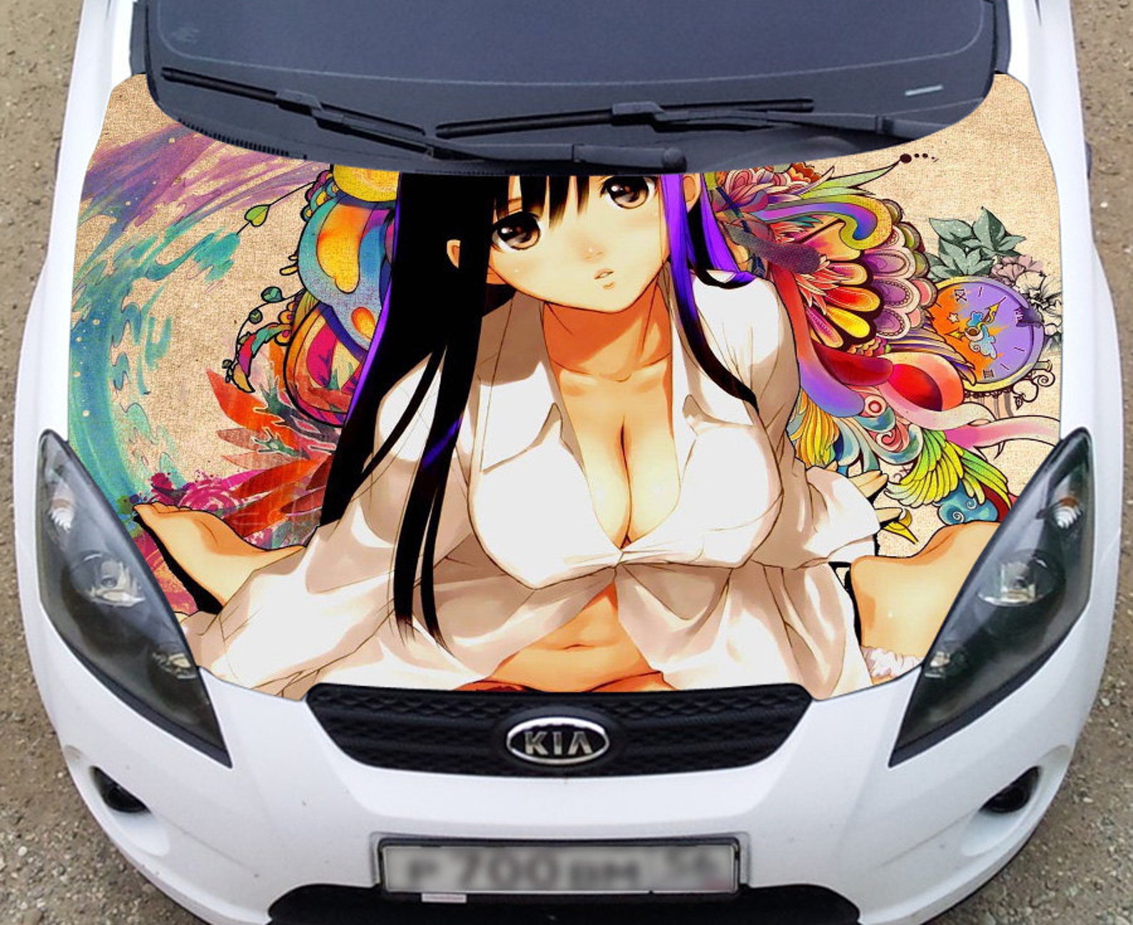 Sexy Anime Full Color Graphics Wrap Decal Vinyl Sticker Fit any Car Hood 01...