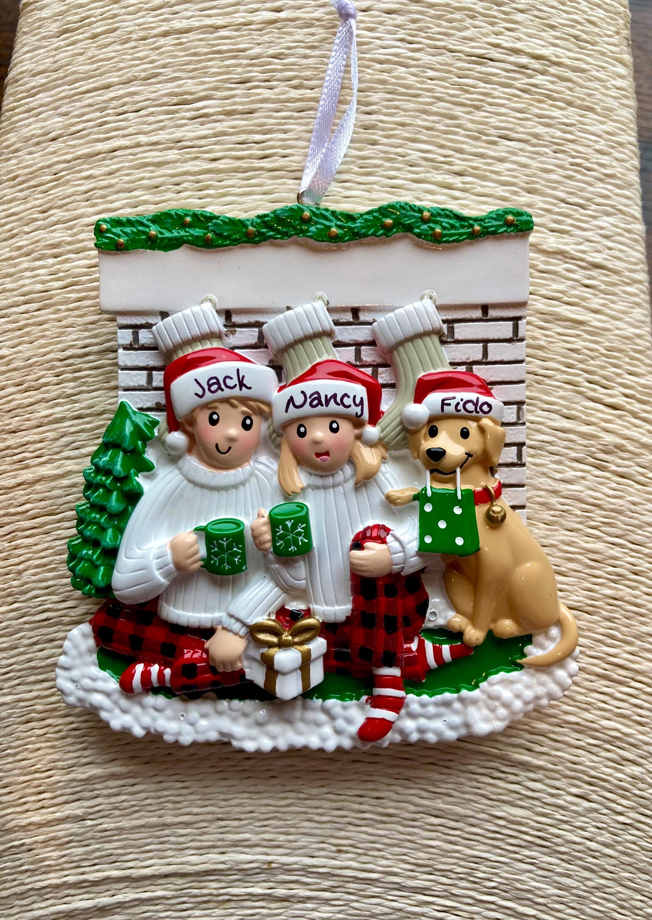 Personalised Family of 2 Couple and Dog by the Fire Place Christmas ...